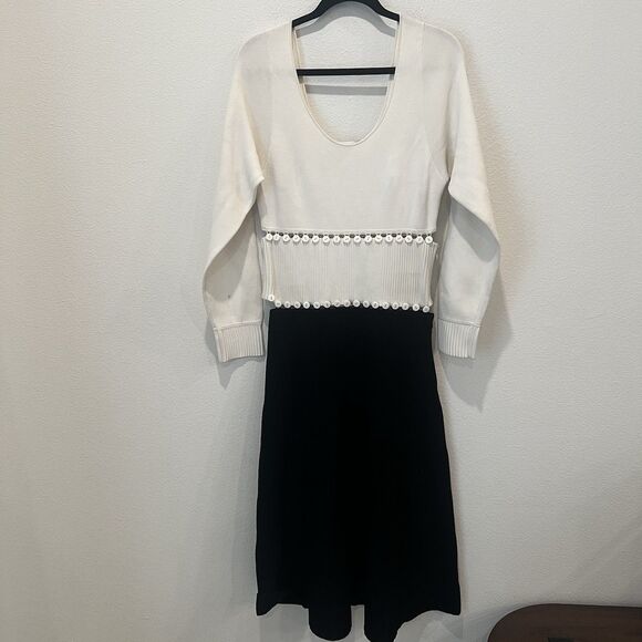 Prabal Gurung Midi Dress Sz M Colorblock Heavy Knit Cut Out Office Quiet Luxury - Picture 1 of 15